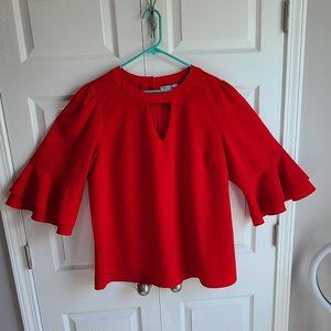 Red Fluted Sleeve Blouse with Keyhole Neckline, She + Sky Brand, Size 1XL